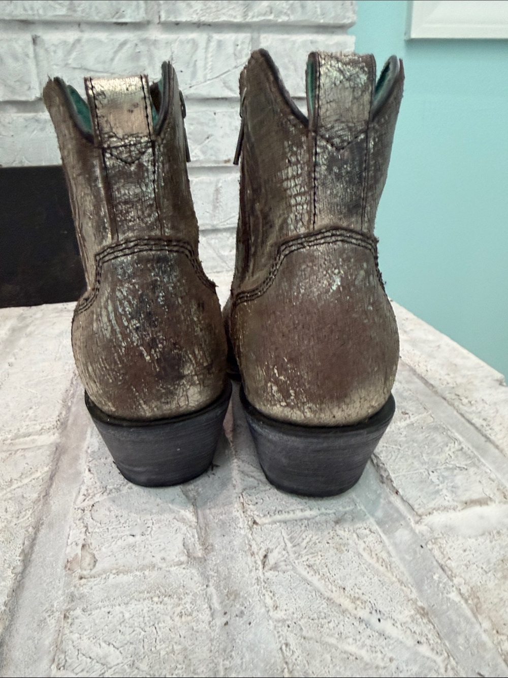 Corral Metallic Gold Ankle Western Booties with Turquoise Lining - Picture 5 of 8
